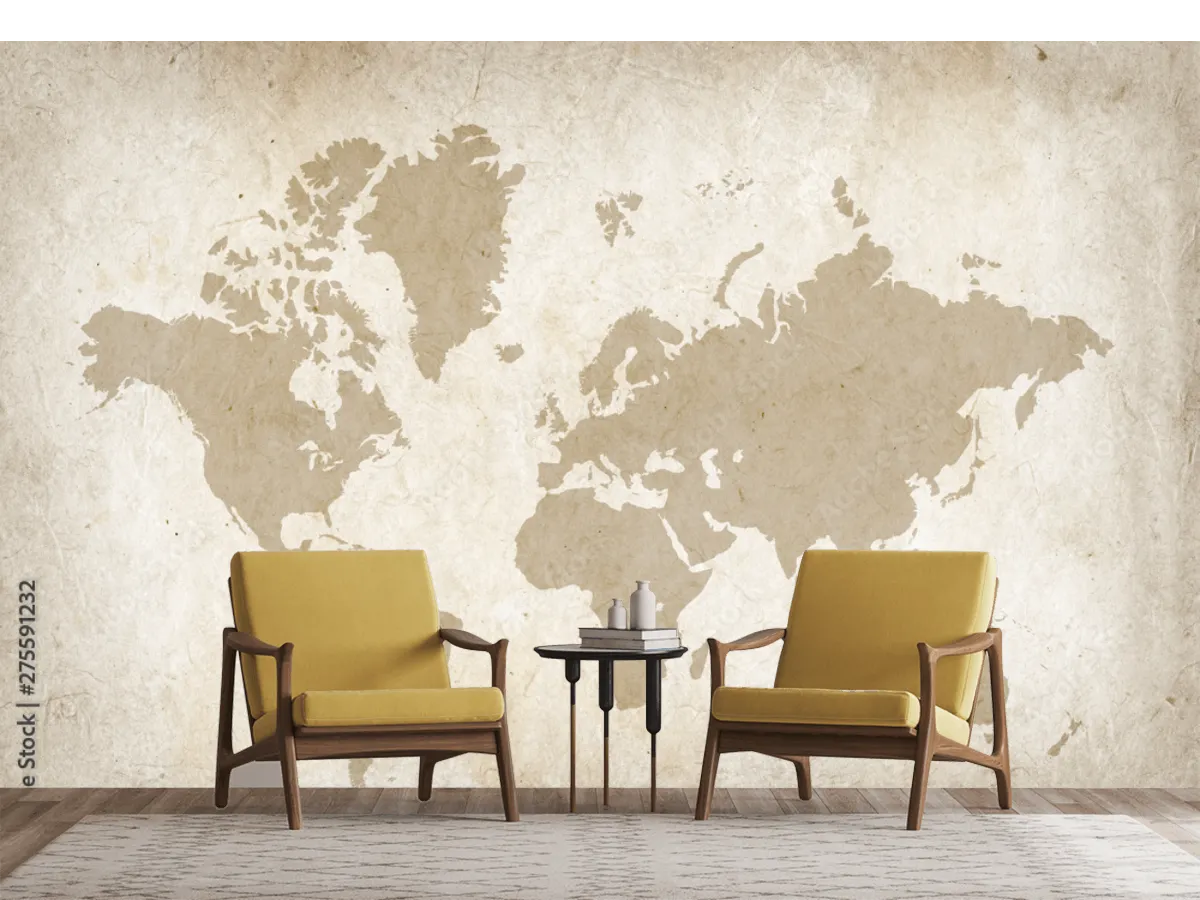 Mural Mapa Vintage del Mundo Decorativo en Vinil Arquitectónico o Papel Tapiz