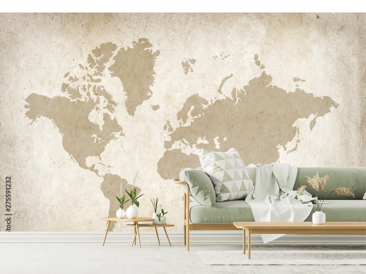 Mural Mapa Vintage del Mundo Decorativo en Vinil Arquitectónico o Papel Tapiz