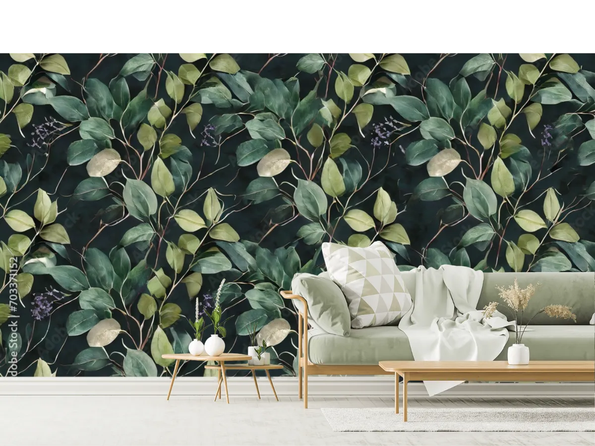 Mural Botánico Noche Serena para Decoración de Sala en Vinil o Papel Tapiz