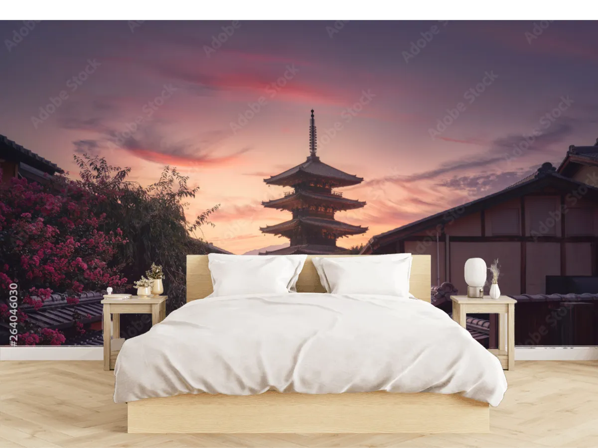 Mural Kyoto Amanecer Japonés para Decoración de Sala - Vinil Arquitectónico o Papel Tapiz