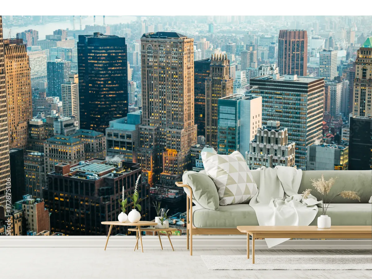 Mural Urbano Skyline Nocturno Nueva York Fotomural Decorativo para Sala