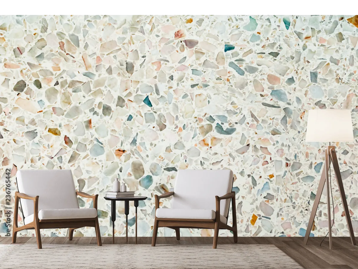 Mural Terrazzo Pastel Aurora para decoración de paredes, Vinil y Papel Tapiz