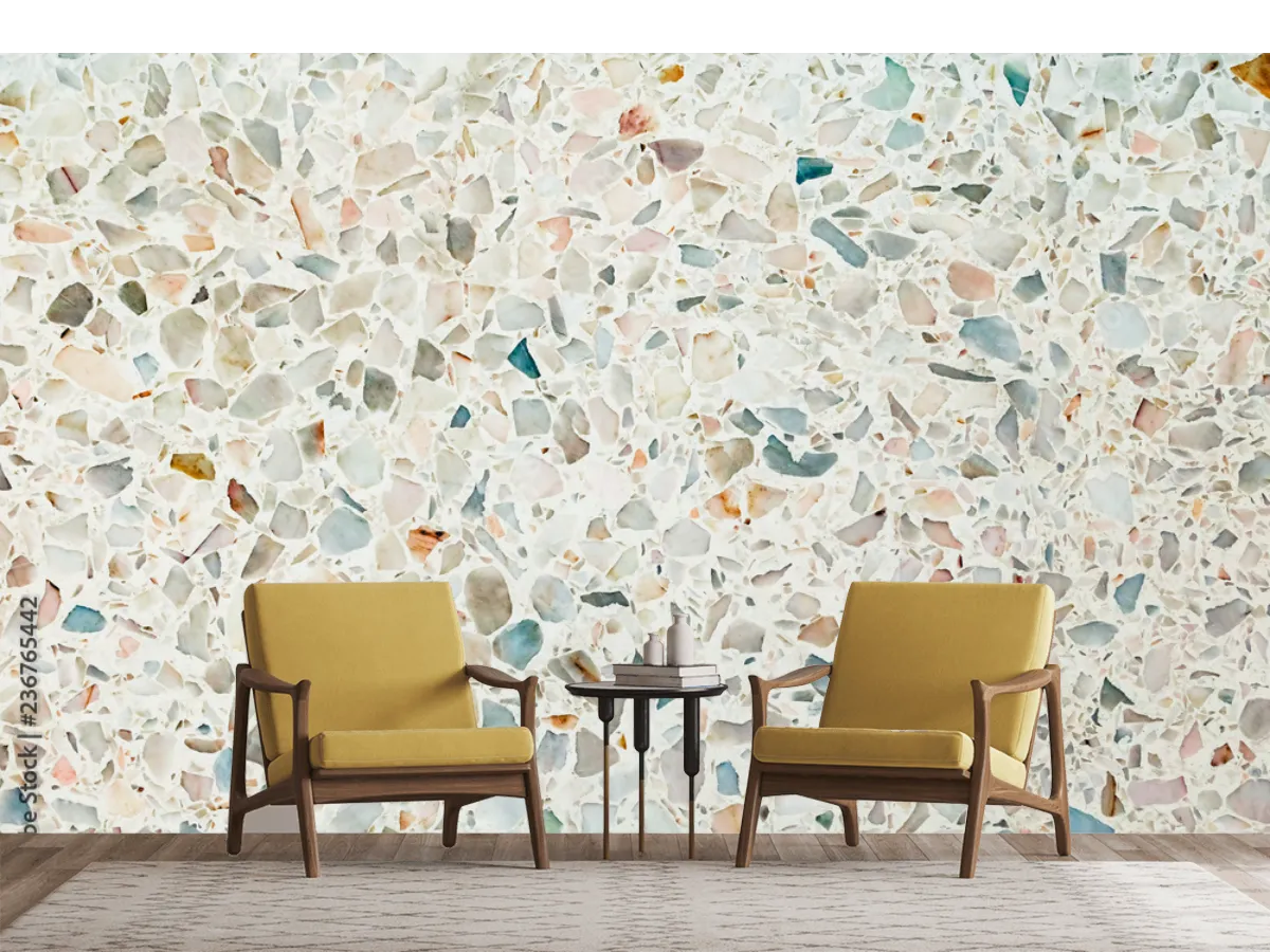 Mural Terrazzo Pastel Aurora para decoración de paredes, Vinil y Papel Tapiz