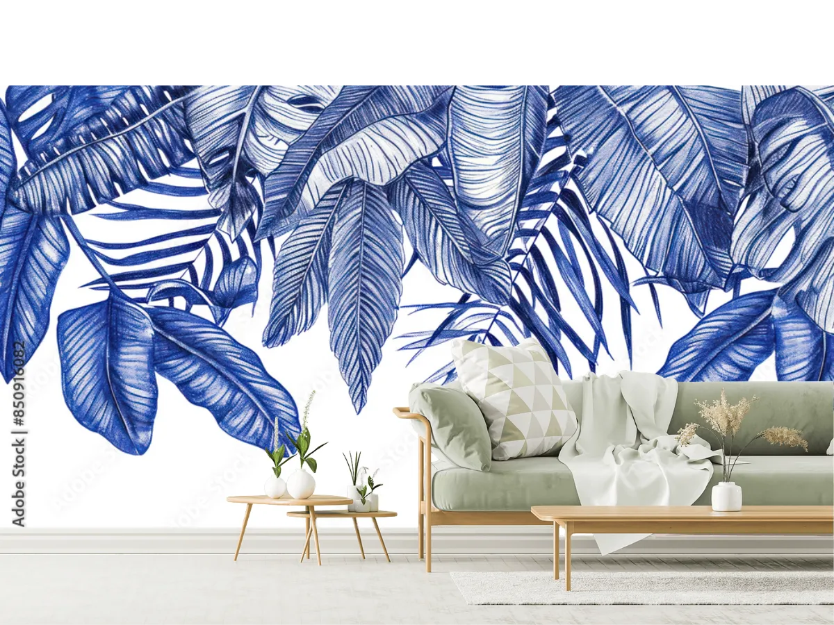 Mural Tropical Azul Sueño en Vinil Arquitectónico para sala