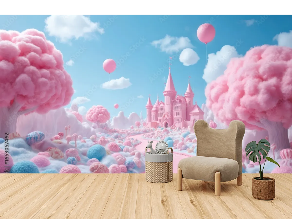 Mural Castillo de Algodón de Azúcar Fantasía para Decoración de Pared Infantil