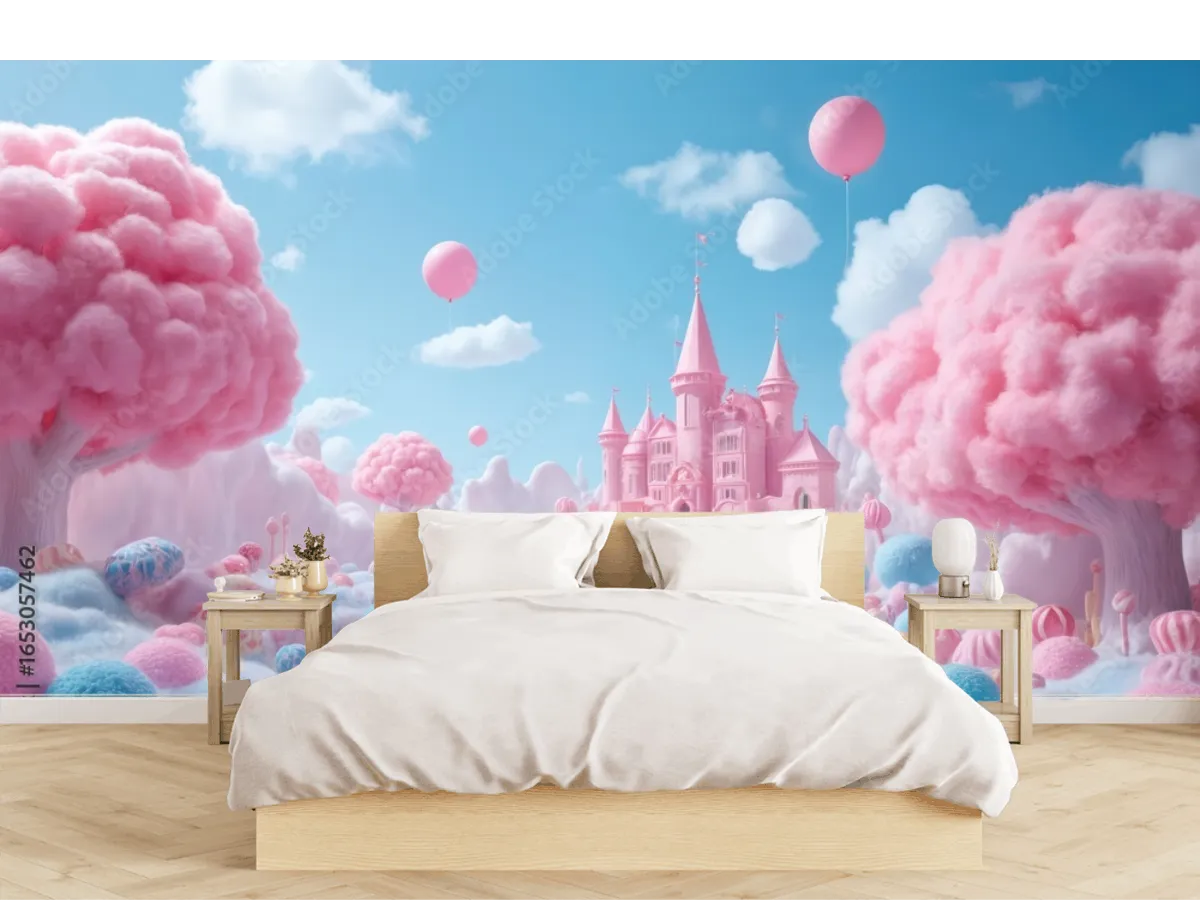 Mural Castillo de Algodón de Azúcar Fantasía para Decoración de Pared Infantil
