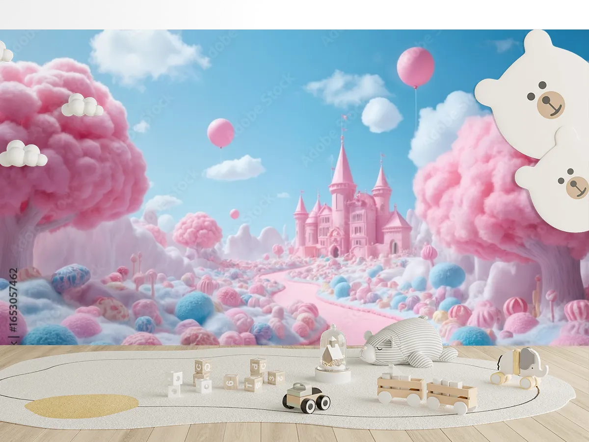 Mural Castillo de Algodón de Azúcar Fantasía para Decoración de Pared Infantil