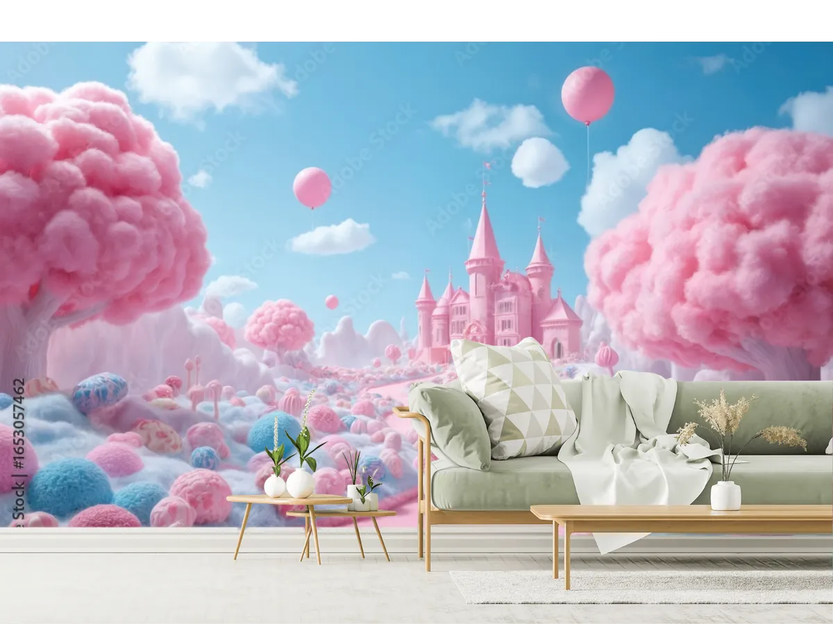 Mural Castillo de Algodón de Azúcar Fantasía para Decoración de Pared Infantil