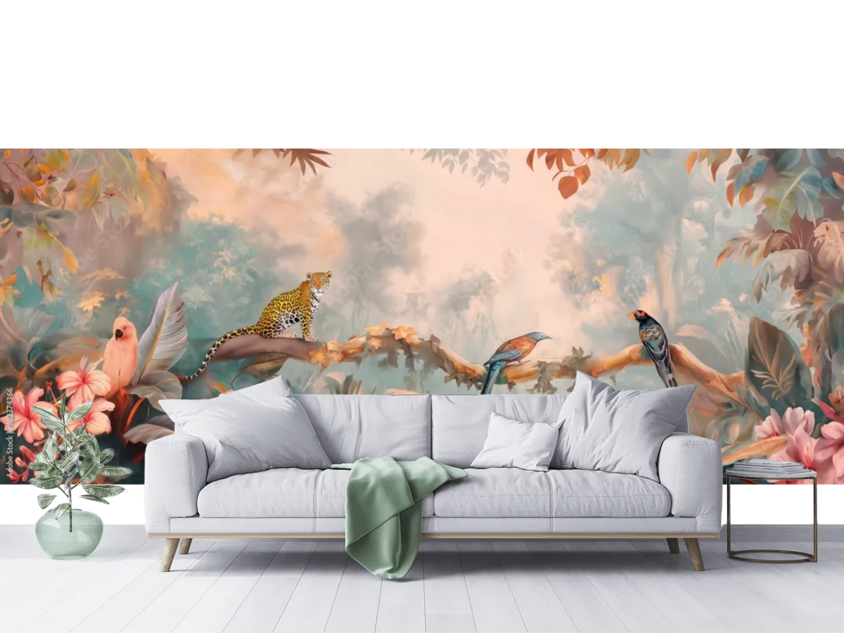 Modelo Mural Selva Encantada fotomural decoración sala jungla