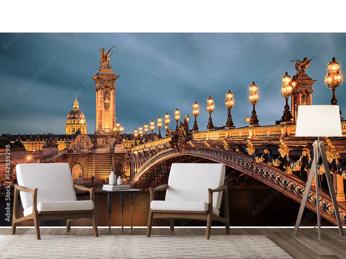 Mural Paris Nocturno Puente Alexandre Elegancia Urbana Vinil Arquitectónico