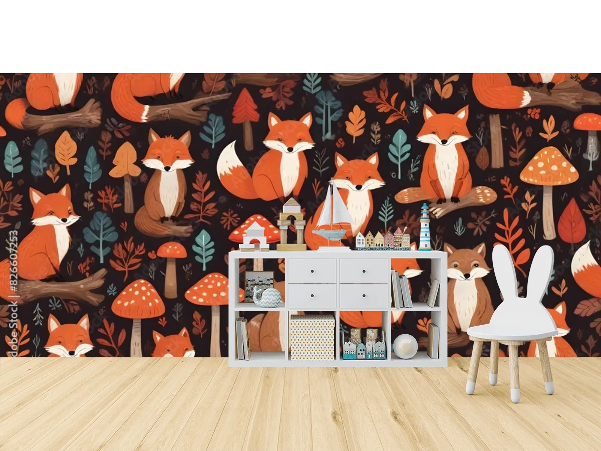 Mural Zorros del Bosque Encantado para decoración infantil y sala - Fotomural personalizable