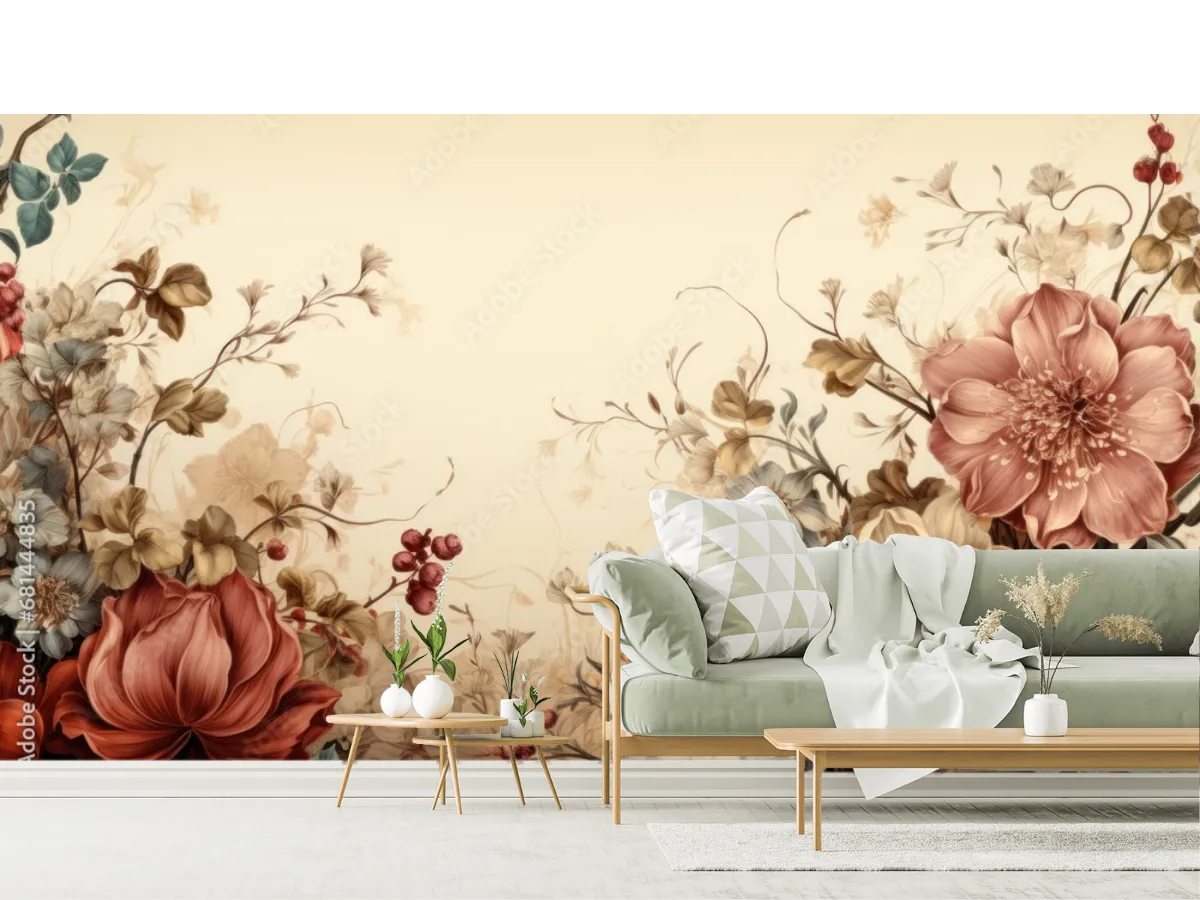 Mural Botánico Floral Ensueño Romántico Vinil Arquitectónico o Papel Tapiz