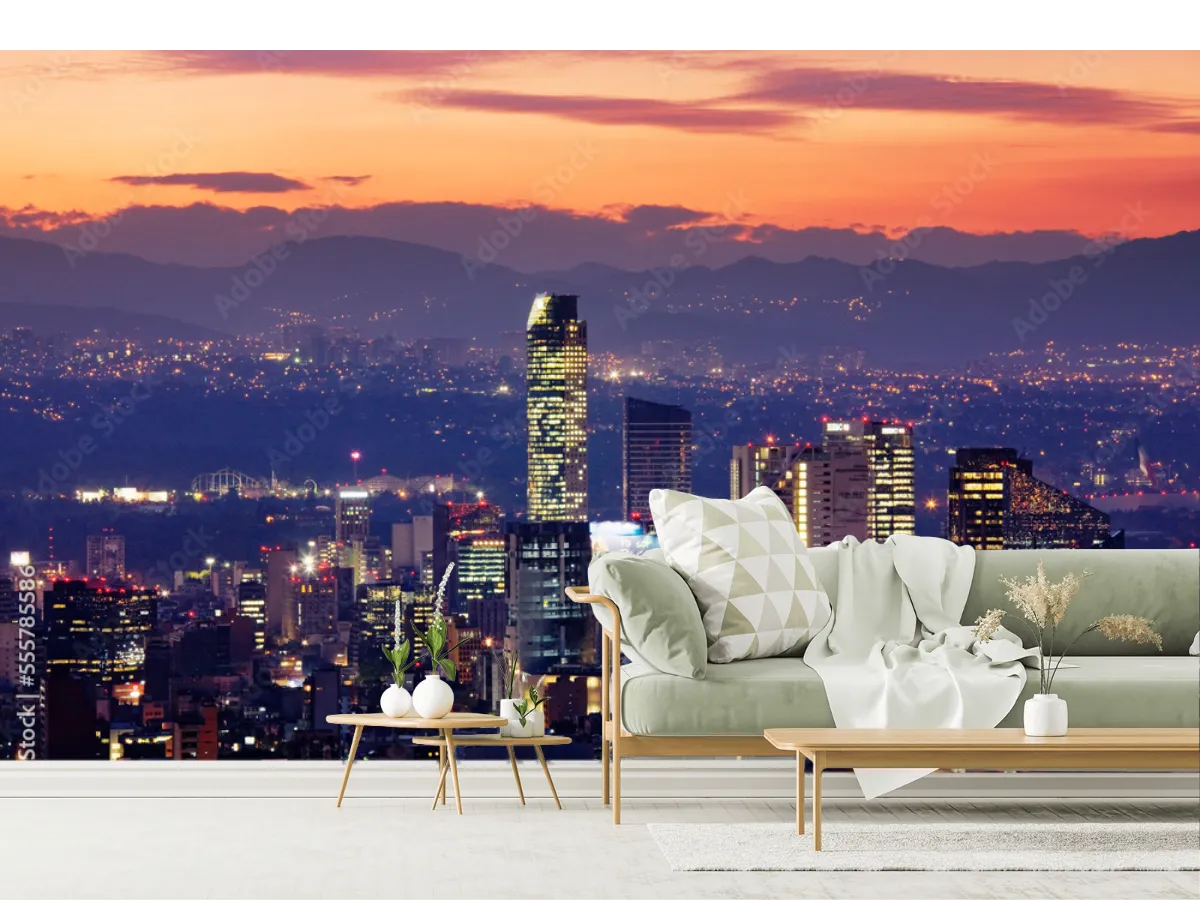 Mural Ciudad Vibra Nocturna CDMX en vinil y papel tapiz decorativo