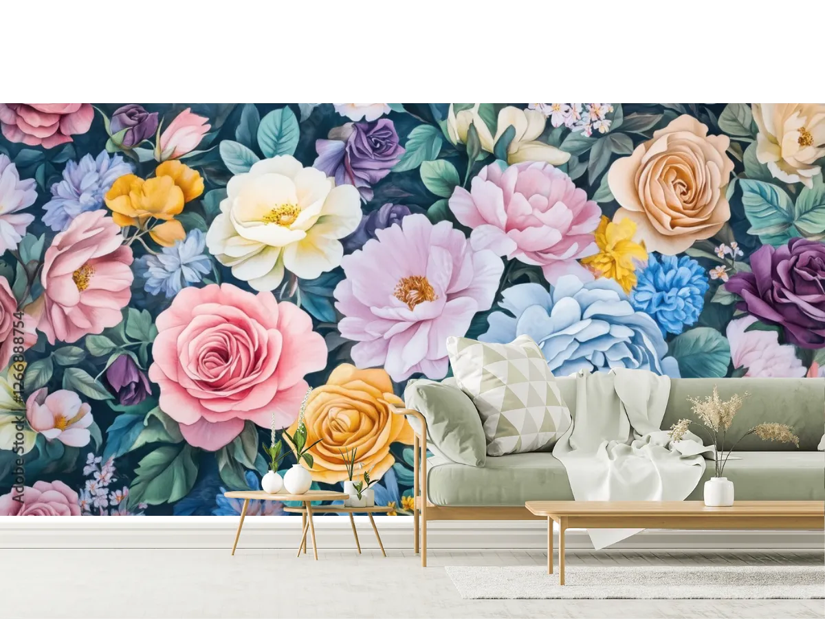 Mural Flores de Ensueño para decoración mural en vinil, papel tapiz, contract