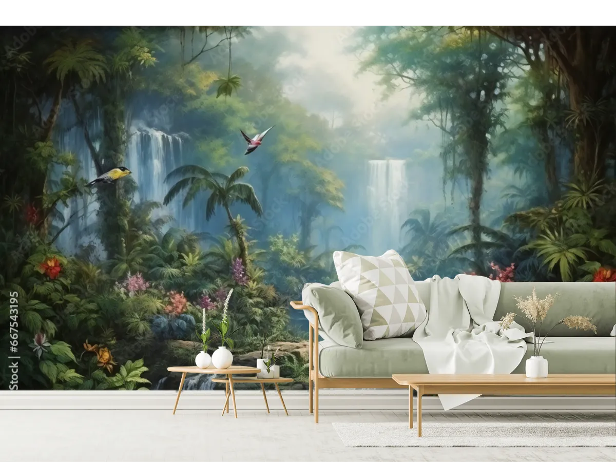 Mural Bosque Encantado con Cascadas para sala o recámara - Fotomural personalizado