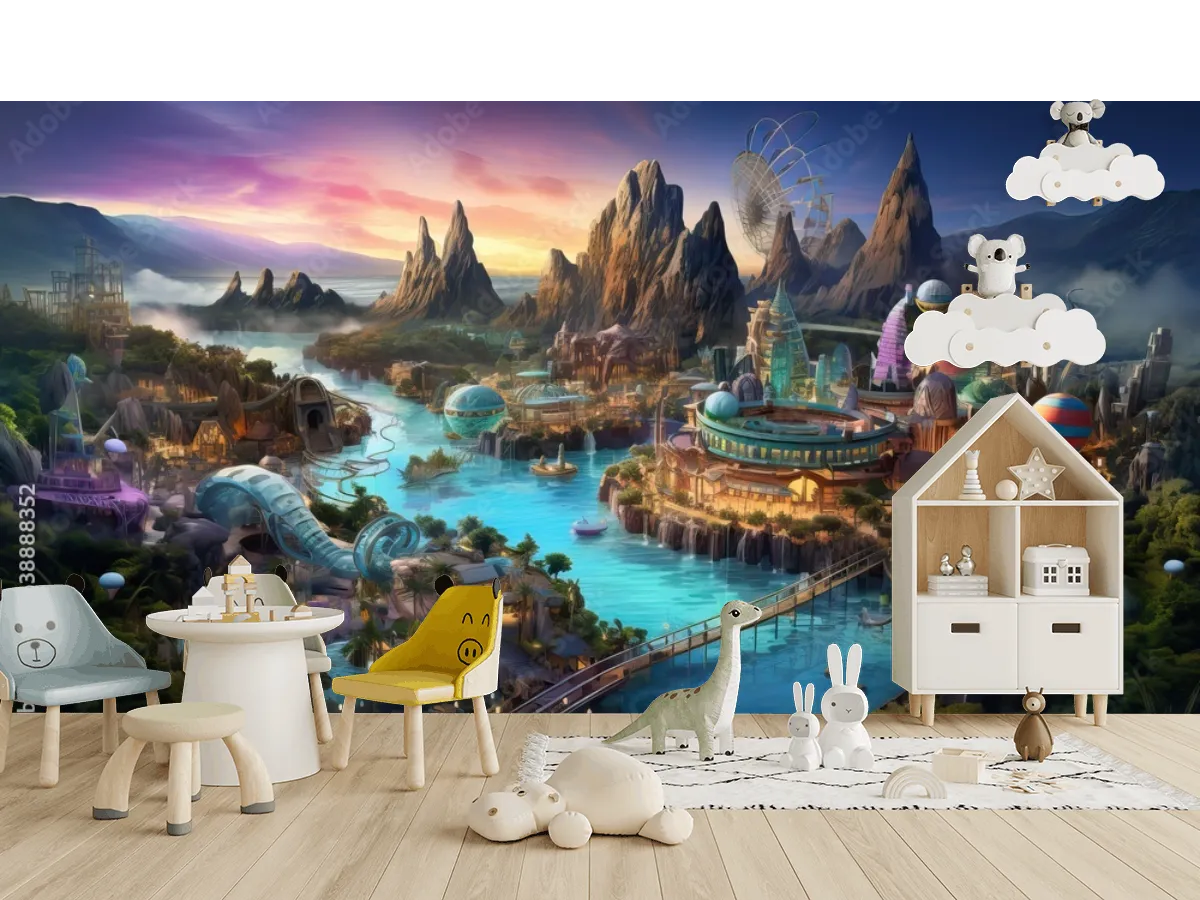 Mural Fantasía Cósmica en Vinil Arquitectónico y Papel Tapiz