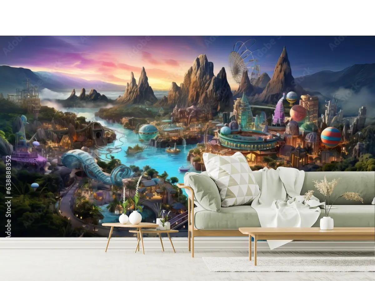 Mural Fantasía Cósmica en Vinil Arquitectónico y Papel Tapiz