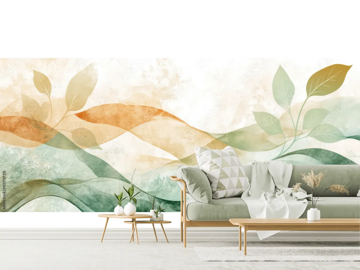 Mural Ondas Botánicas Amanecer – Vinil, Tapiz Liso o Texturizado