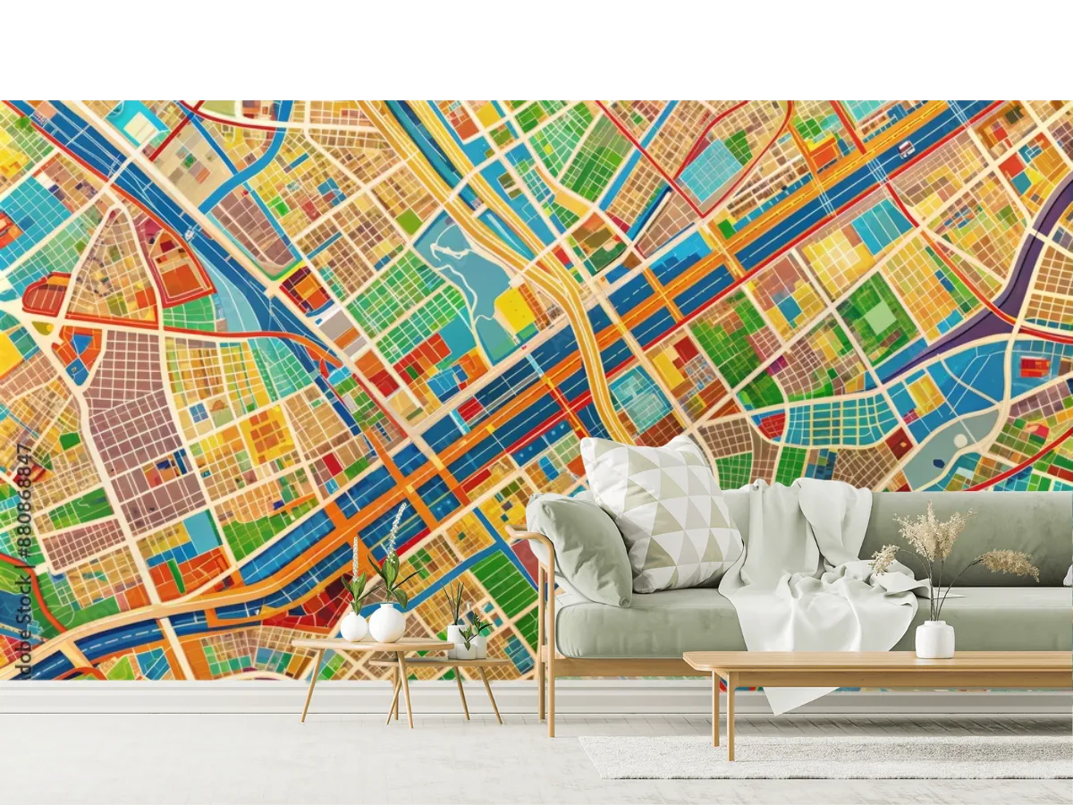 Mural Modelo Metrópolis Moderna para decoración de sala, vinil arquitectónico