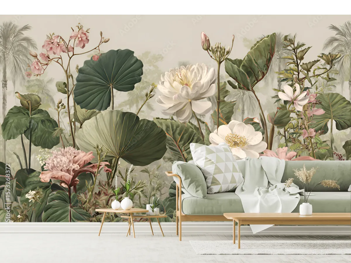 Mural Botánico Lotus Encantado – Fotomural Decorativo para Pared en Vinil o Papel Tapiz
