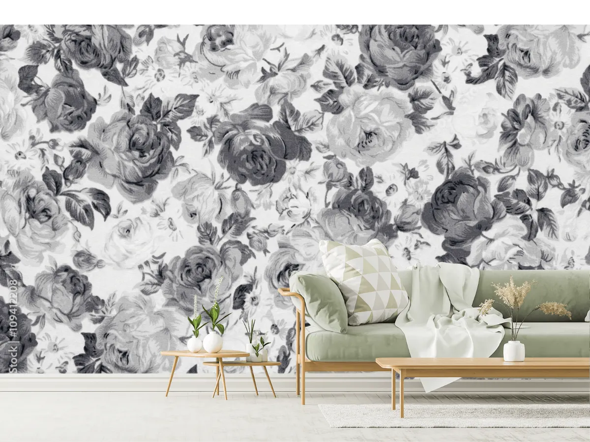 Mural Rosas Eternas en Blanco y Negro para Decoración de Sala o Recámara