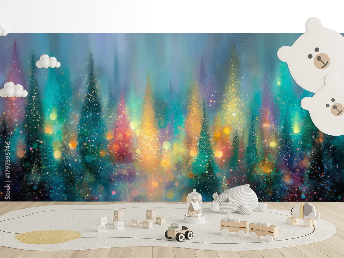 Mural Bosque Encantado de Luces - Fotomural decorativo en Vinil o Papel Tapiz
