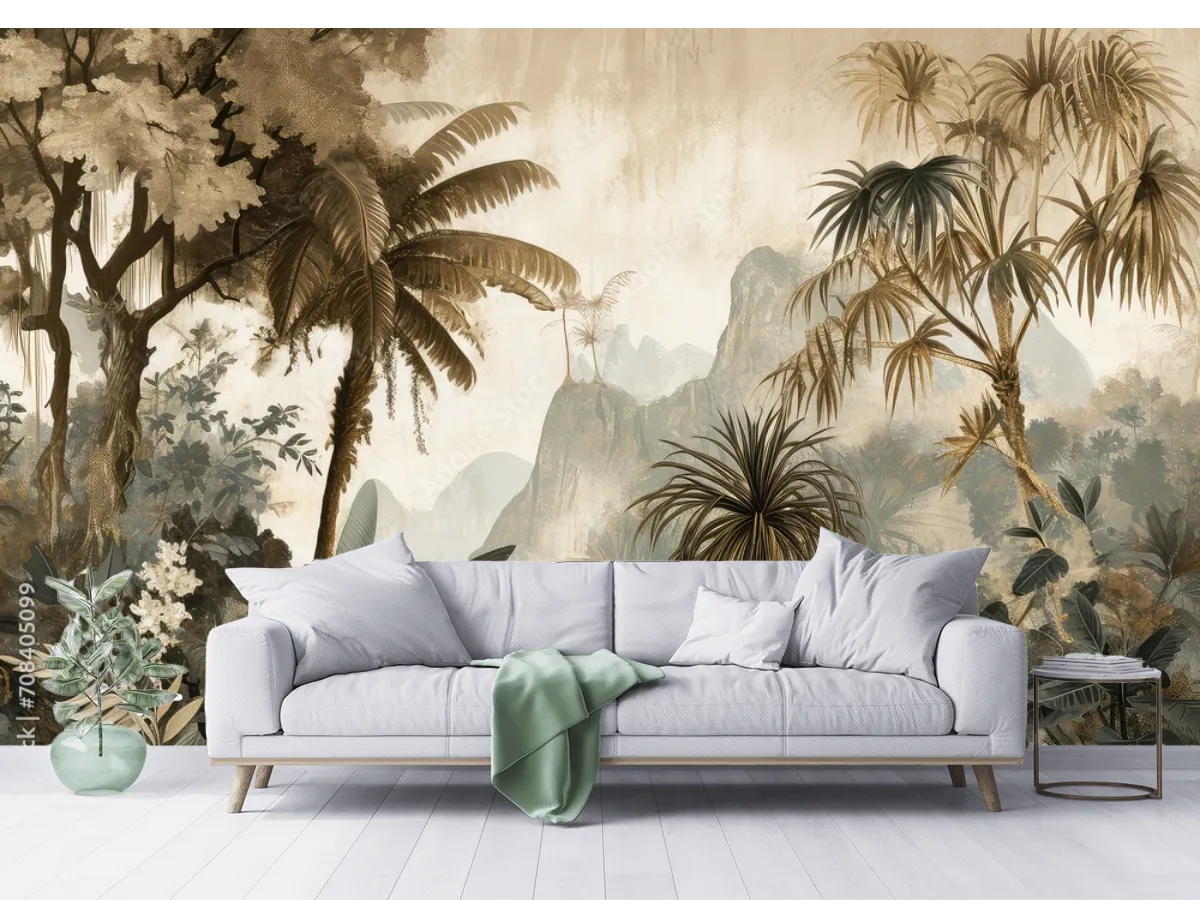 Mural Bosque Tropical Encantado Vinil Arquitectónico, fotomural decorativo