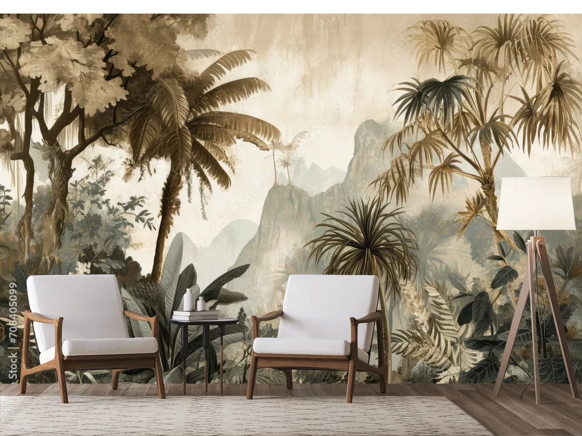 Mural Bosque Tropical Encantado Vinil Arquitectónico, fotomural decorativo