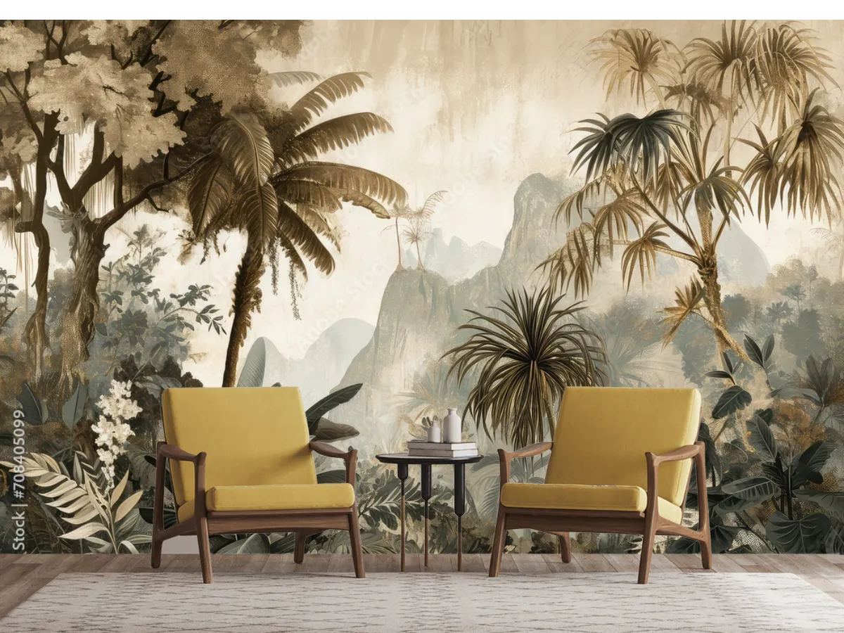 Mural Bosque Tropical Encantado Vinil Arquitectónico, fotomural decorativo