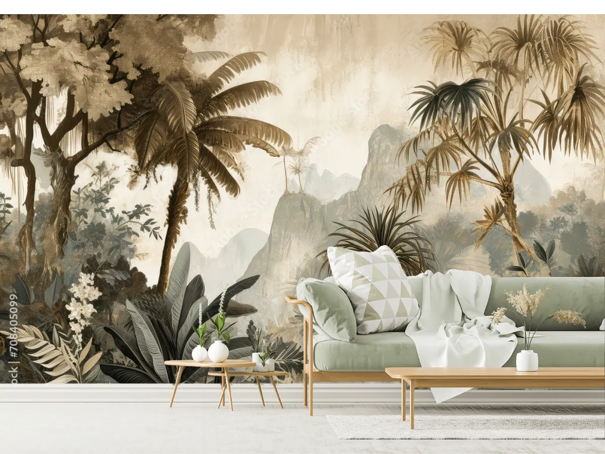 Mural Bosque Tropical Encantado Vinil Arquitectónico, fotomural decorativo