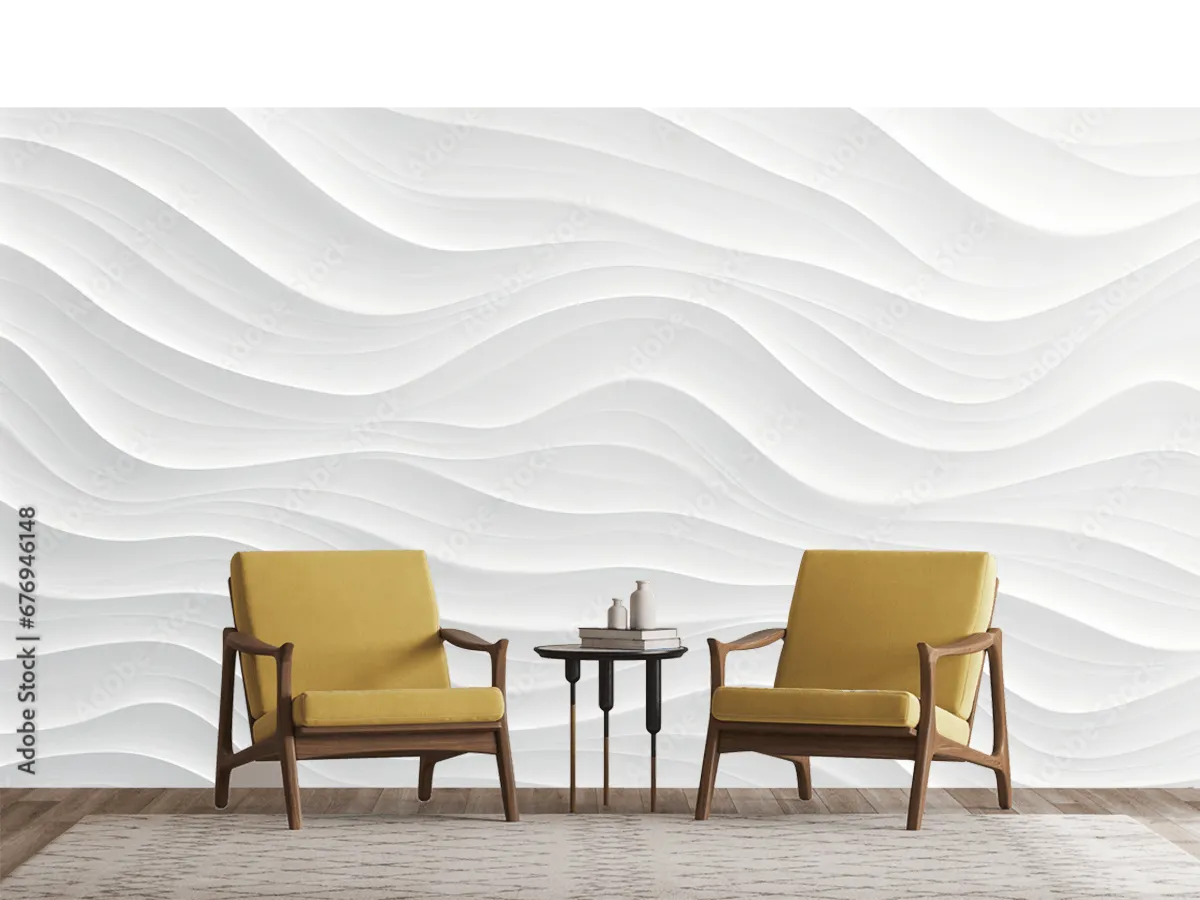 Mural Ondas Blancas Minimalistas para Decoración de Pared