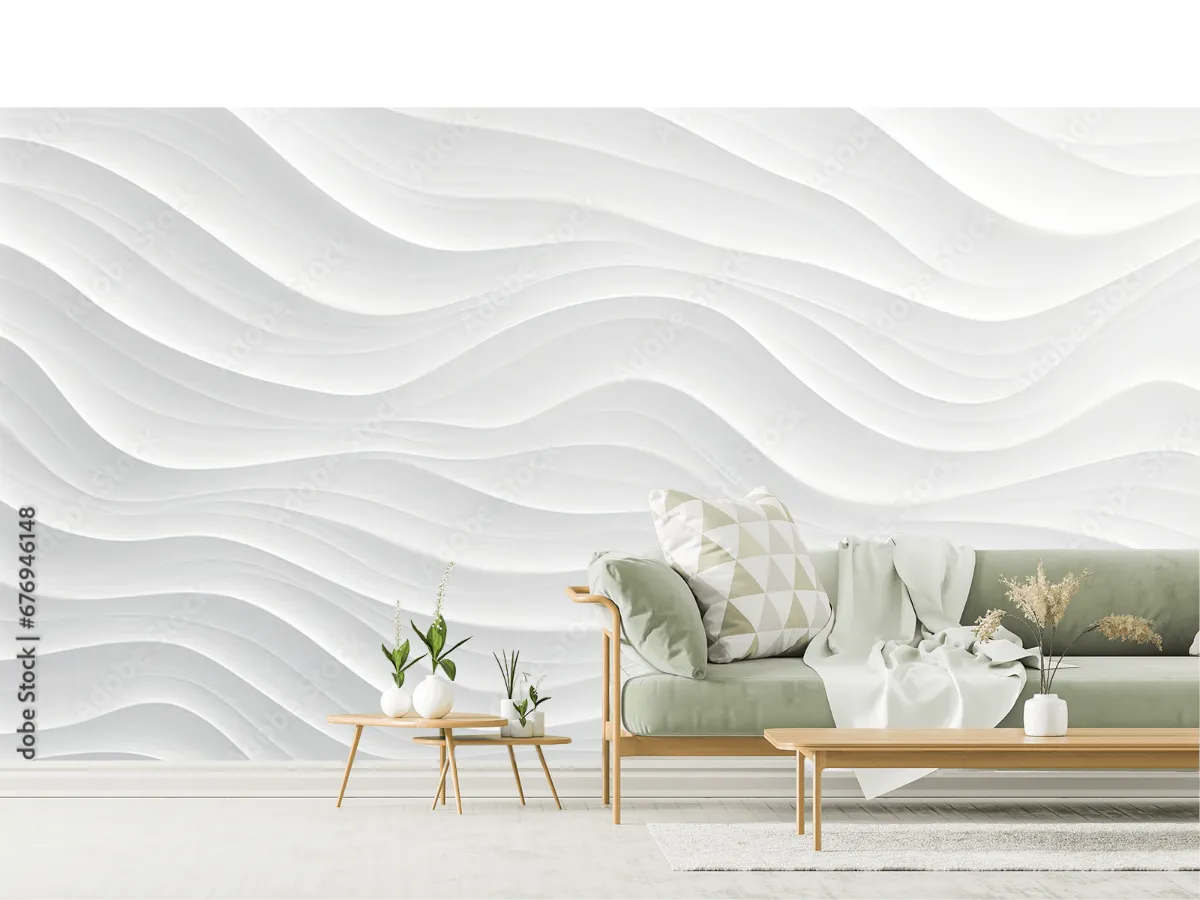 Mural Ondas Blancas Minimalistas para Decoración de Pared