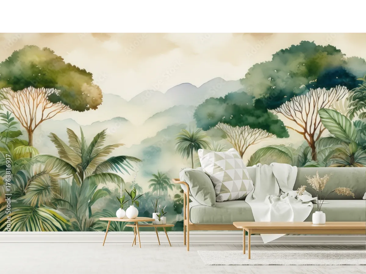Mural Selva Mística Verde para Pared | Fotomural Decorativo en Vinil y Tapiz