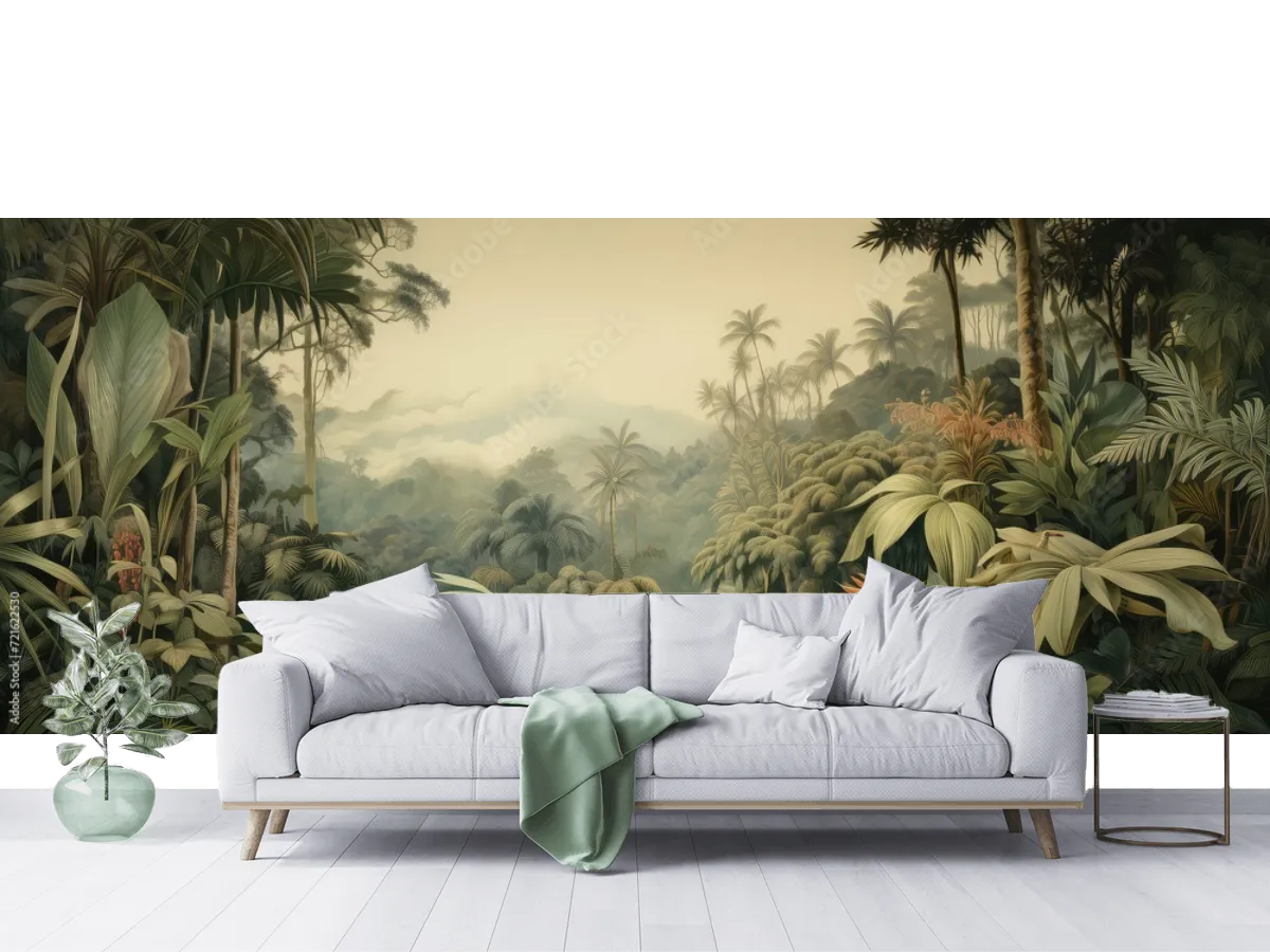 Mural Jungla Neblina Tropical para Sala Comedor Vinil Arquitectónico