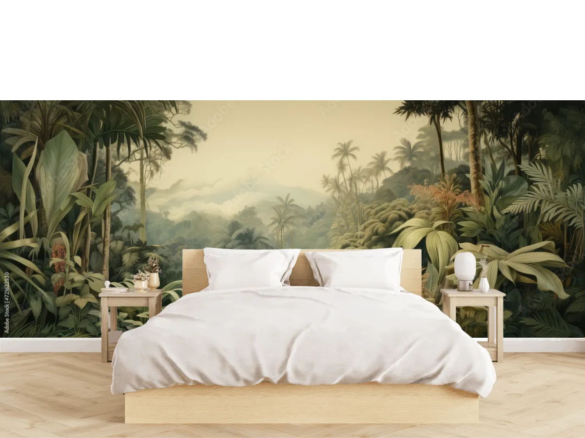 Mural Jungla Neblina Tropical para Sala Comedor Vinil Arquitectónico