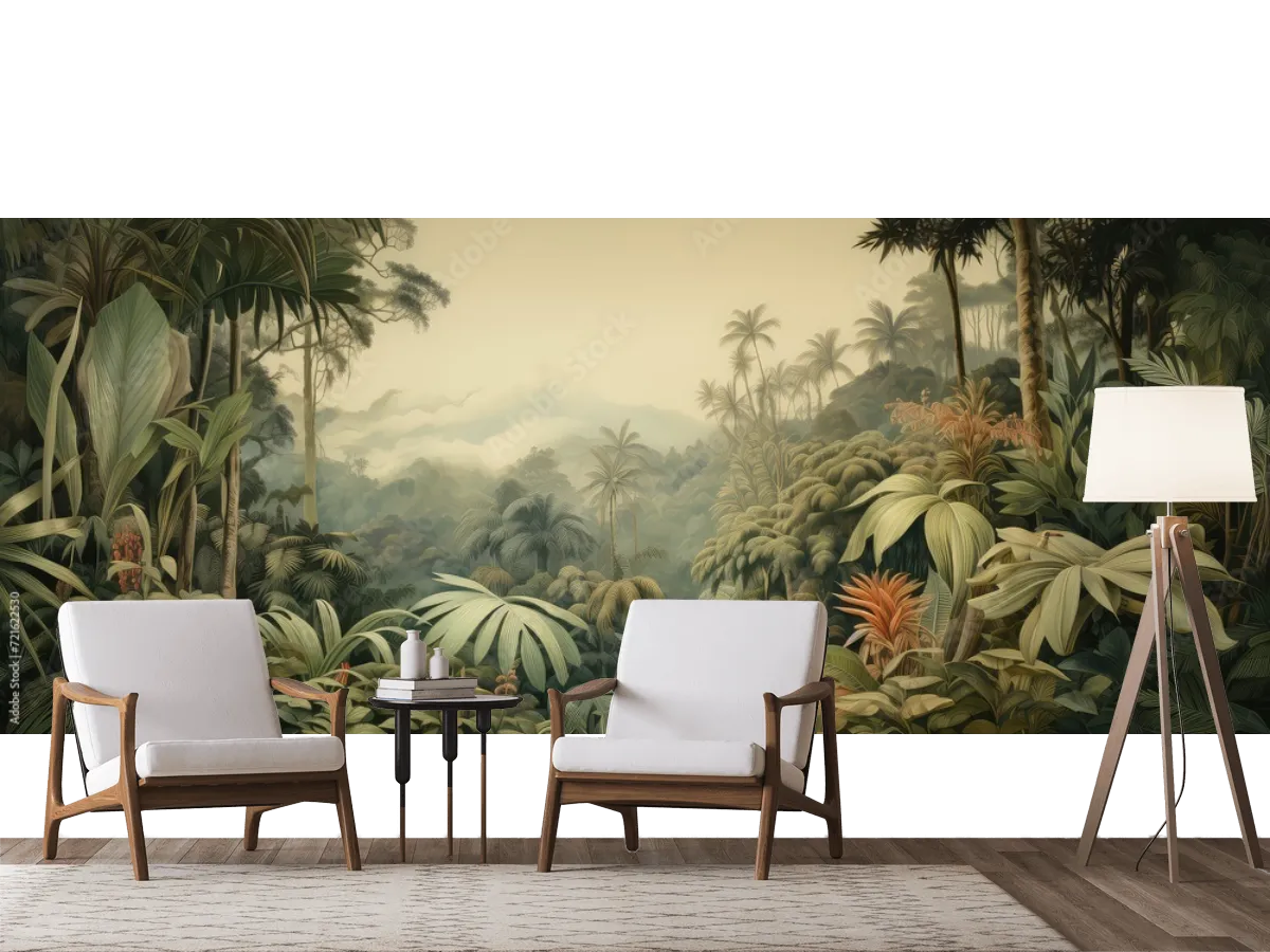 Mural Jungla Neblina Tropical para Sala Comedor Vinil Arquitectónico