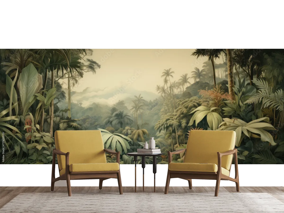 Mural Jungla Neblina Tropical para Sala Comedor Vinil Arquitectónico