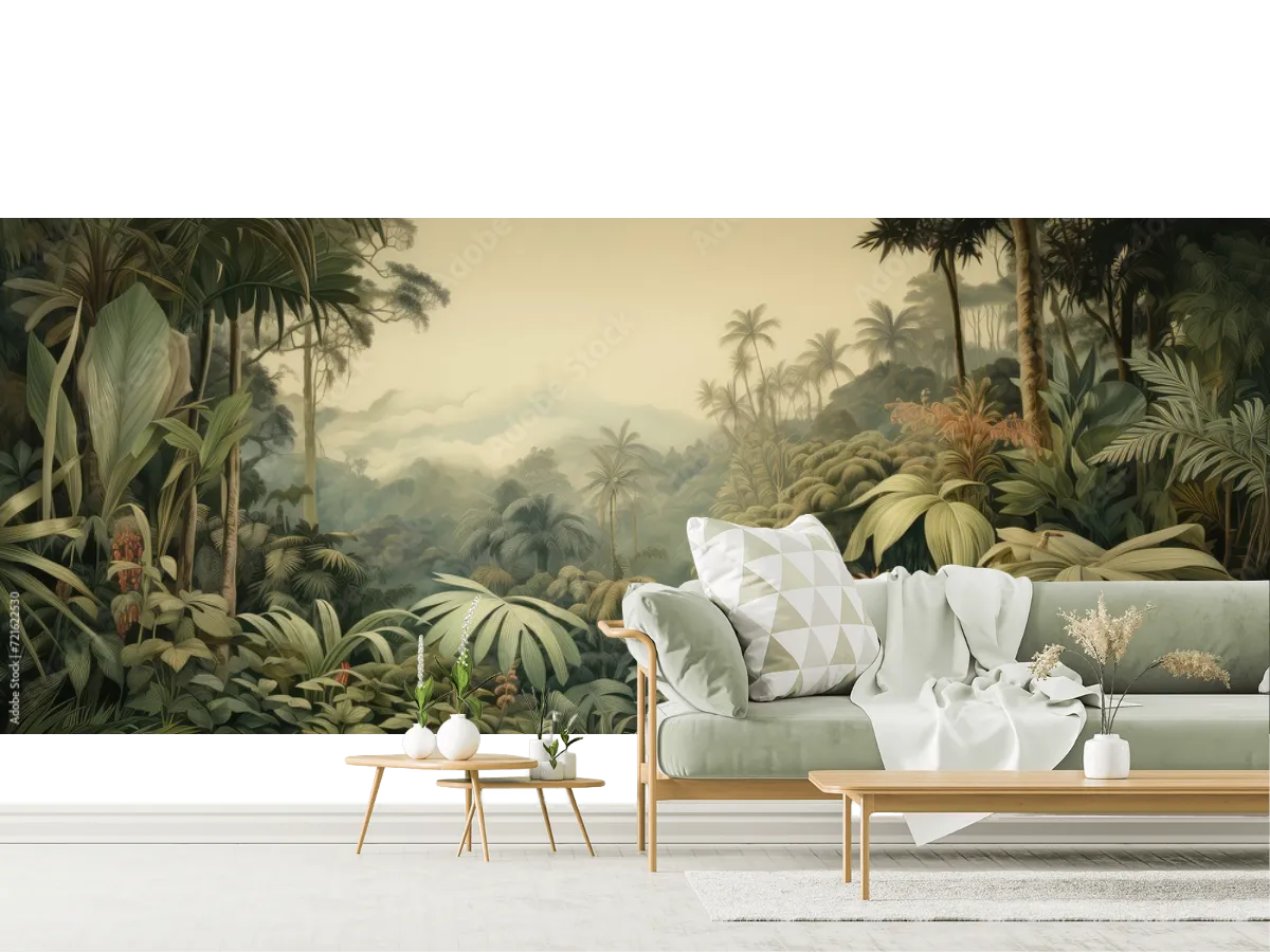 Mural Jungla Neblina Tropical para Sala Comedor Vinil Arquitectónico