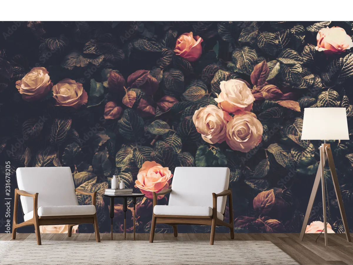 Mural Rosas Vintage Encanto Floral para Decoración de Sala