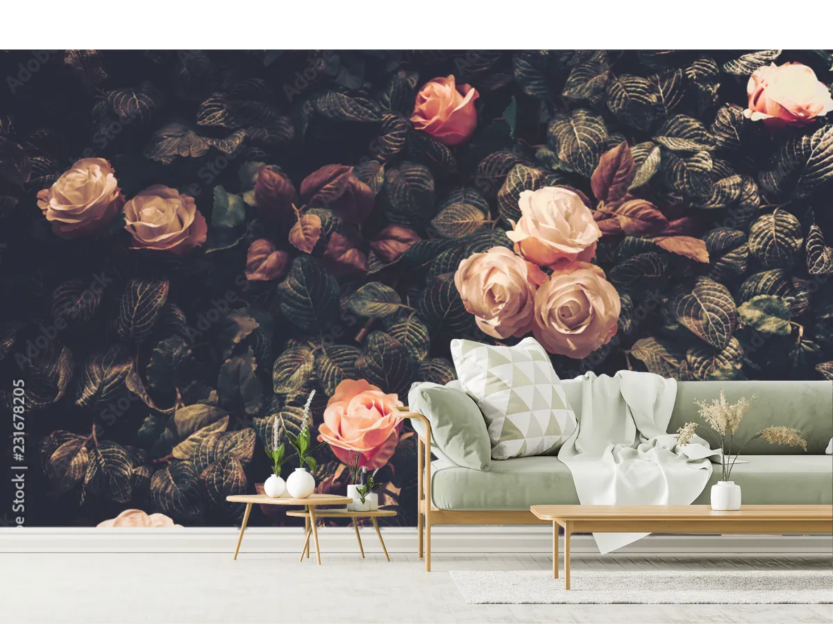 Mural Rosas Vintage Encanto Floral para Decoración de Sala