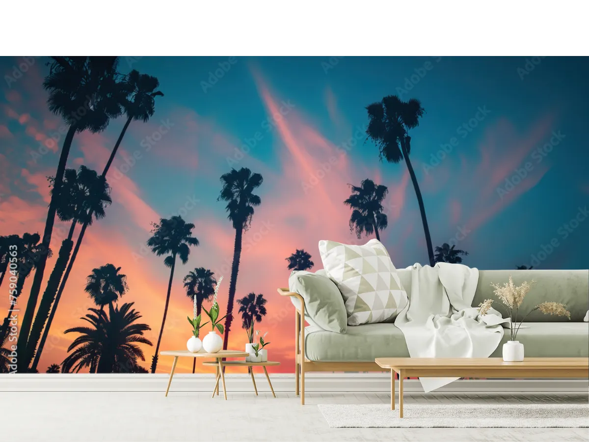 Mural Atardecer Palmas Tropicales | Fotomural Decorativo Vinil o Tapiz