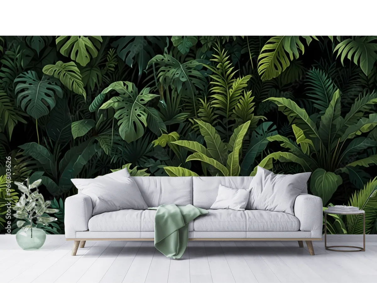 Mural Hoja Viva Selva Tropical para Sala y Recámara - Papel Tapiz Decorativo