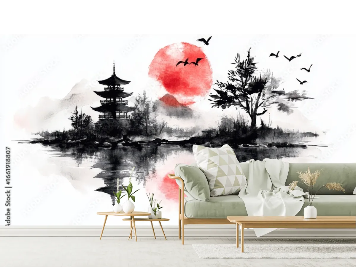 Mural Amanecer Zen Japonés en Vinil Arquitectónico o Papel Tapiz - Fotomural Decorativo
