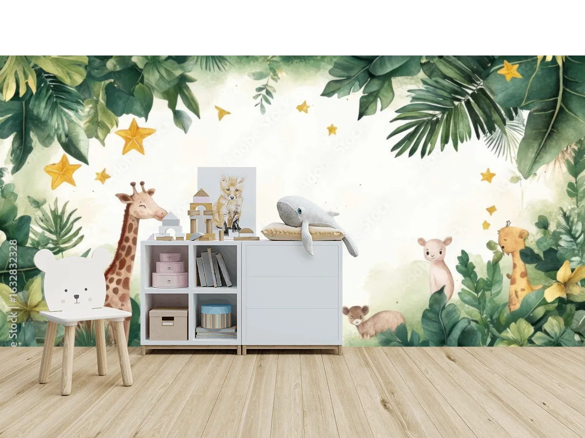 Mural Infantil Jungla Encantada para Paredes, Vinil Arquitectónico o Papel Tapiz