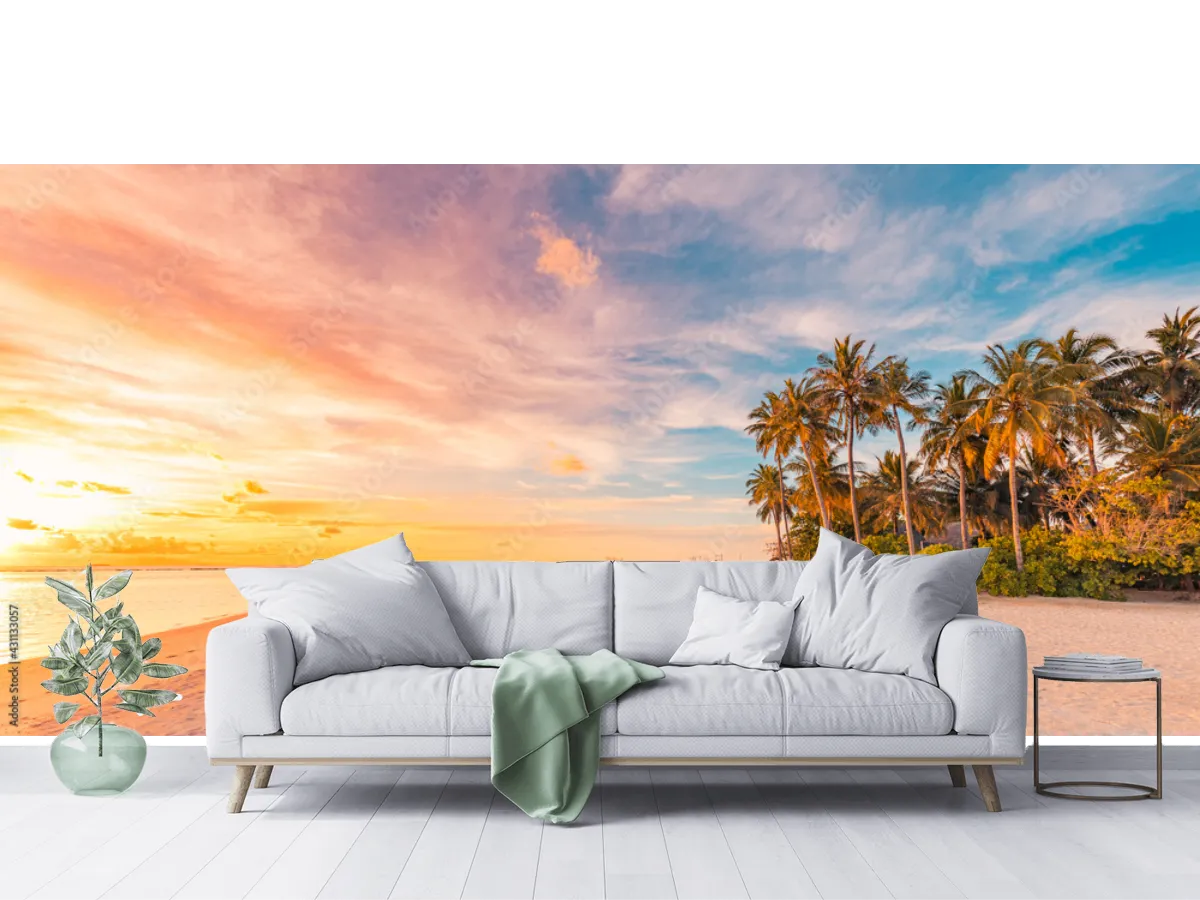 Mural Amanecer Tropical en Playa - Fotomural decorativo vinil arquitectónico