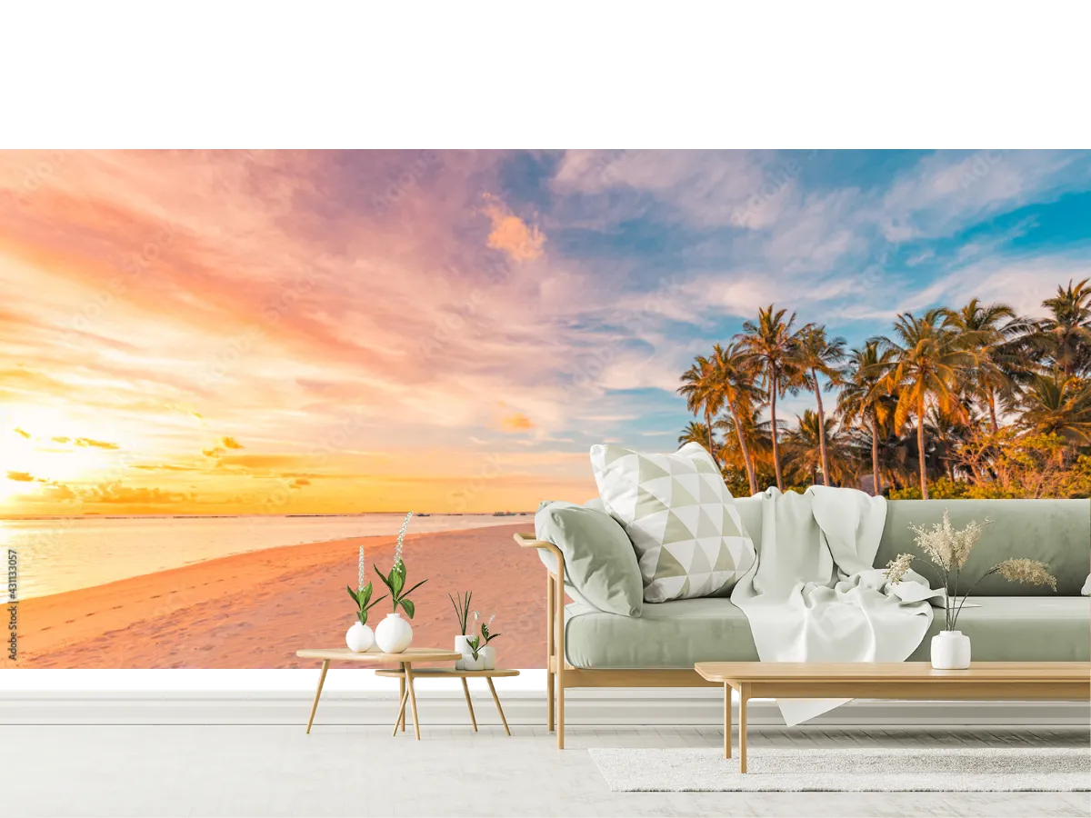 Mural Amanecer Tropical en Playa - Fotomural decorativo vinil arquitectónico