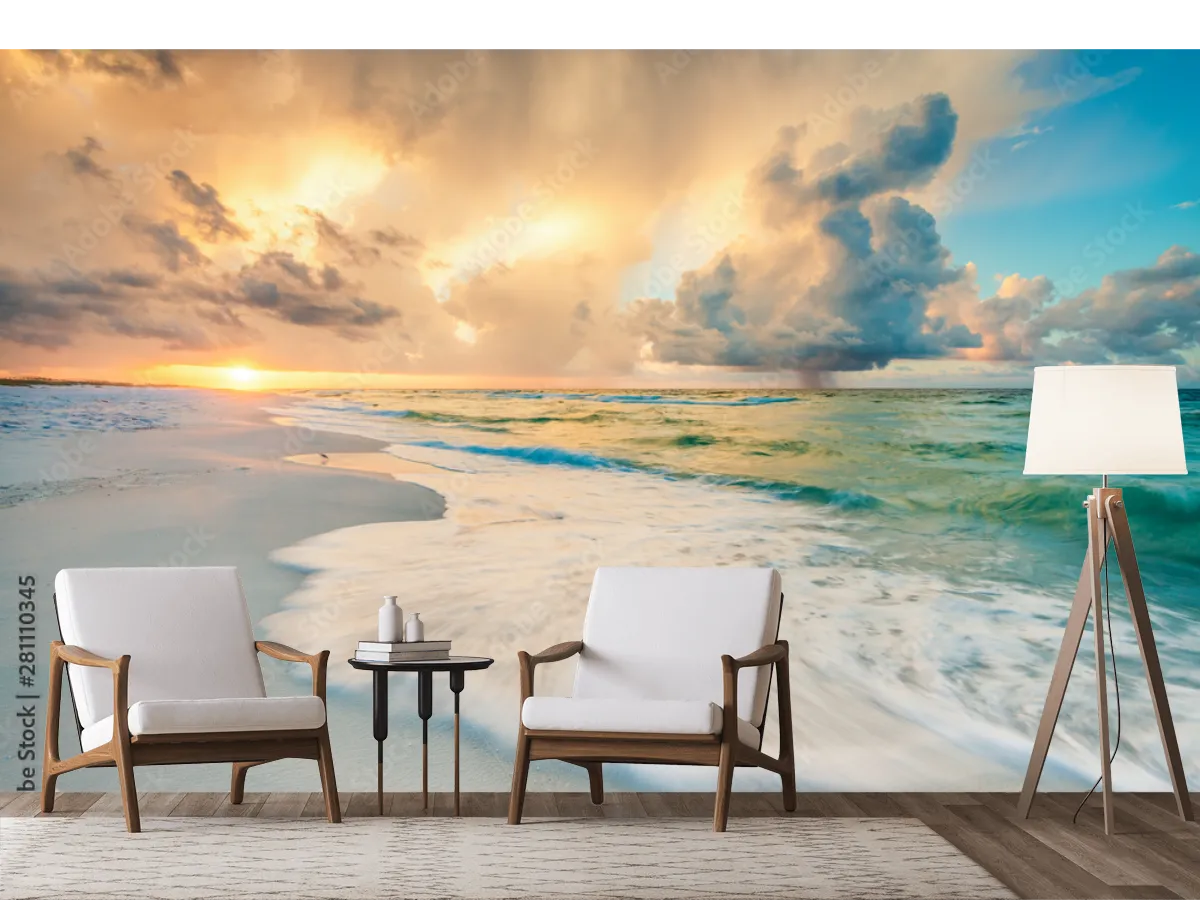 Mural Amanecer del Mar Caribe en Vinil Arquitectónico o Papel Tapiz Decorativo