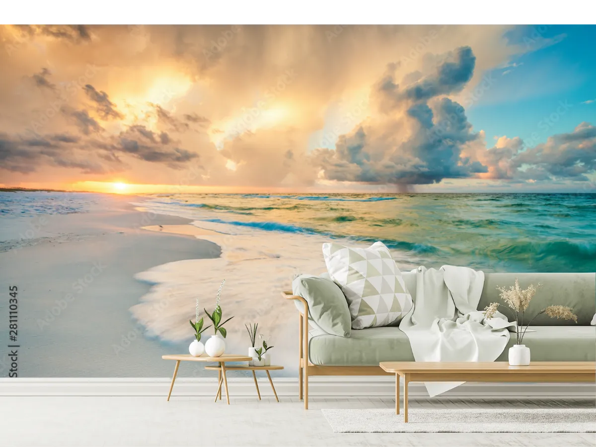 Mural Amanecer del Mar Caribe en Vinil Arquitectónico o Papel Tapiz Decorativo