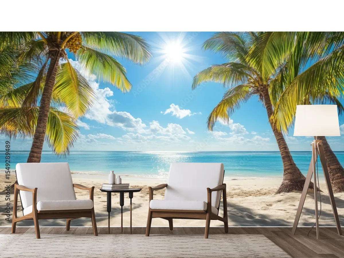 Mural Paraíso Tropical Soleado para Sala - Fotomural Vinil Arquitectónico