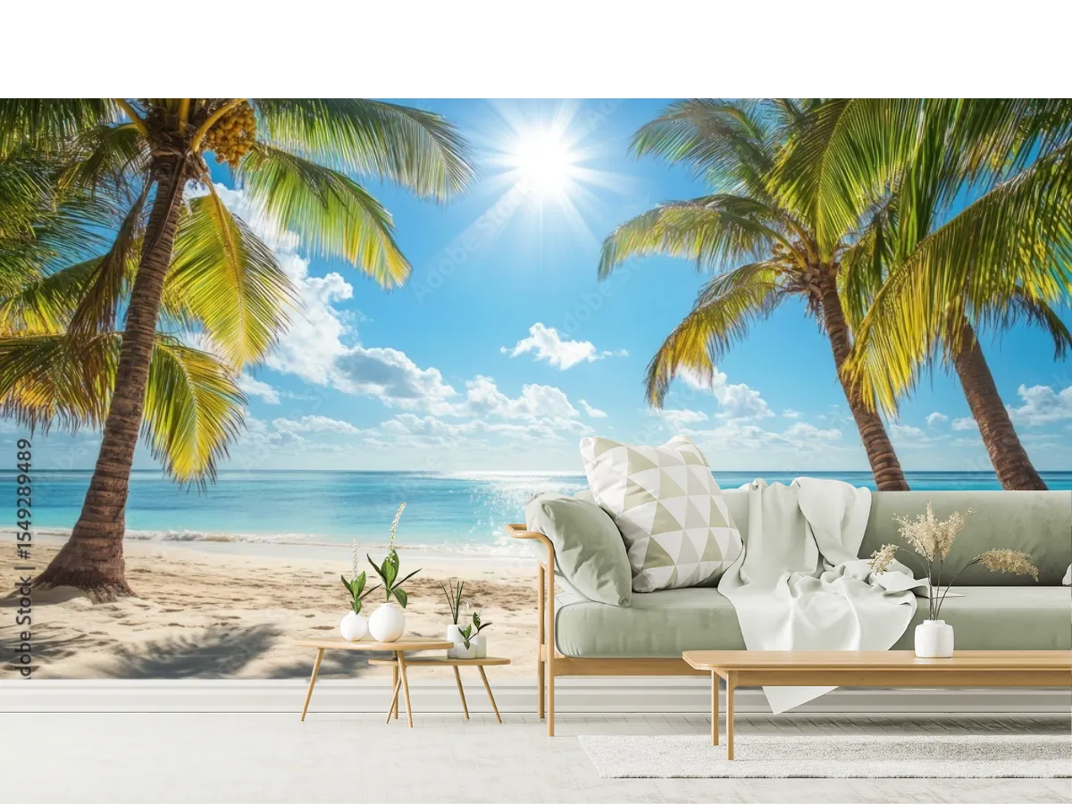 Mural Paraíso Tropical Soleado para Sala - Fotomural Vinil Arquitectónico